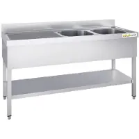 GOLDINOX RVS spoelbak 1400x600 mm met 2 spoelbakken aan de rechterkant en een afdruiprek aan de linkerkant - PREMIUM -
