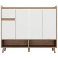 MODFU - Opbergkast - Verstelbare Plank En Lade - Modern - Voor Woonkamer Of Keuken - Spaanplaat - Wit En Naturel - 120 X 35 X 99 Cm