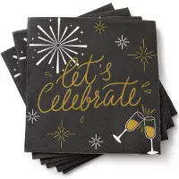 Duni Kerst thema servetten - 40x st - zwart - Let's Celebrate - 33 x 33 cm - kerstservetten