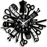 Dripio Wandklok voor naaien, 30 cm, vinyl, stille quartz uurwerk, ontwerp met naaibeeld
