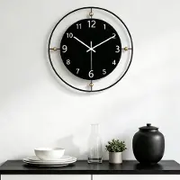 Dripio Wandklok, rund, 33 cm, zwart, metalen frame, analoog, stille werking