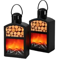 Anna's Collection LED sfeerhaard - 2x - zwart met hout print - 14 x 10 x 27,5 cm - open haard