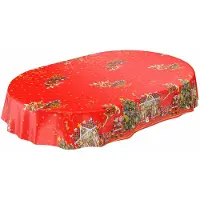 ANRO Tafelkleed Kerstman met Sterren Rood Ovaal 200x140cm Rechte rand Afwasbaar Waterafstotend