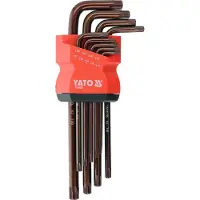 YATO YT-05680 Torx Security Sleutelset met Gat (Tamperproof) - 9-Delig - Lang Model - S2 Staal (HRC 58-62) - T10 t/m T50 - Bruine Coating