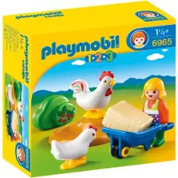 Playmobil 1.2.3 boerin met haan en kip 6965