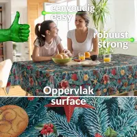 ANRO Tafelkleed Kerst Dennentakken Blauw 140x100cm Met sierband Afwasbaar Waterafstotend