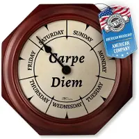 Dripio Wandklok "Carpe Diem" – 9,5 inch mahoniehouten wandklok met dagweergave