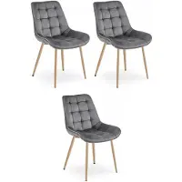 Leobert Set van 3 eetkamerstoelen BERA - Donkergrijs fluweel - Eikenlook metalen poten - Modern design
