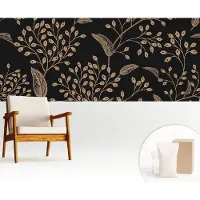 Wallfluent Fotobehang - Zwart Vliesbehang - 250x104 cm - Botanische Elegantie Fotobehang Vlies - Woonkamer behang Bloemen En Planten - Muurschildering - Hal behang