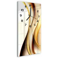 Tulup Wandklok - Abstracte golven Glazen Wandklok Design - 30x60 cm - Geel Klok Glas Met Opdruk - Zwarte handen - Rechthoekige Klok - Wandklok Glas Met Motief - Decoratieve Glazen Klok