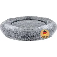 Intirilife fluffy pluche huisdierbed in lichtgrijs 80 cm - zacht rond antislip hondenbed kattenmand kussen