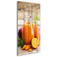 Tulup Wandklok - Vruchtensap Wandklok Glas Met Motief - 30x60 cm - Oranje Decoratieve Glazen Klok - Witte handen - Rechthoekige Klok - Gekleurde Glazen Klok - Glazen Klok Met Print