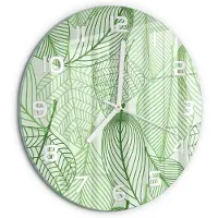 Tulup Wandklok - Bladpatroon Wandklok Glas Met Motief - fi30 cm - Groente Decoratieve Glazen Klok - Witte handen - Ronde Klok - Gekleurde Glazen Klok - Glazen Klok Met Print