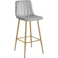 Leobert POZZA Barkrukken – Set van 4 – Grijs Velvet – Eikenkleurige Metalen Poten – Met Rugleuning – Modern Design – Voor Keukeneiland, Bar en Keuken