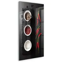 Tulup Wandklok - Specerijen en pepers Gekleurde Glazen Klok - 30x60 cm - Rood Glazen Klok Met Print - Zwarte handen - Rechthoekige Klok - Moderne Wandklok Glas - Wandklok Glas Decoratie