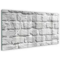 Tulup Wandklok - Bakstenen muur Moderne Wandklok Glas - 60x30 cm - Wit Wandklok Glas Decoratie - Witte handen - Rechthoekige Klok - Glazen Wandklok Design - Klok Glas Met Opdruk
