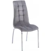 FurniTex DC2-092V - Eetkamerstoel - Grijs fluwelen bekleding - Gestikt patroon - Verchroomde poten