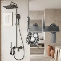 Dripio Douchesysteem met 4 standen, regendouche, ABS-douchekop, handdouche, verstelbare hoogte (65-105 cm), grijs