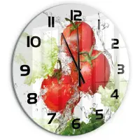 Tulup Wandklok - Tomaten en sla Wandklok Glas Decoratie - fi60 cm - Rood Gekleurde Glazen Klok - Zwarte handen - Ronde Klok - Klok Glas Met Opdruk - Moderne Wandklok Glas