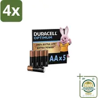 Duracell Optimum – Alkaline Batterijen AA – LR6 1,5V – 5-pack - Voordeelverpakking - 4 stuks - Digitale camera - Gamecontroller