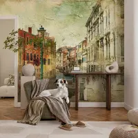 Coloray Vliesbehang - Oranje Snellijm Behang - 104x70 cm - Stedelijke Impressie Fotobehang Vlies - Hal behang Steden - Muurschildering - Woonkamer behang