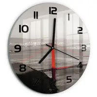 Tulup Wandklok - San Francisco-brug Glazen Wandklok Design - fi30 cm - Rood Klok Glas Met Opdruk - Zwarte handen - Ronde Klok - Wandklok Glas Met Motief - Decoratieve Glazen Klok