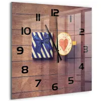 Tulup Wandklok - Koffie en cadeau Glazen Wandklok Design - 60x60 cm - Blauw Klok Glas Met Opdruk - Zwarte handen - Vierkante Klok - Wandklok Glas Met Motief - Decoratieve Glazen Klok