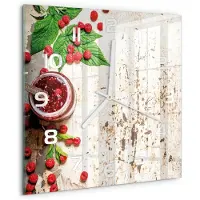 Tulup Wandklok - Frambozenjam Decoratieve Glazen Klok - 30x30 cm - Rood Glazen Wandklok Design - Witte handen - Vierkante Klok - Glazen Klok Met Print - Wandklok Glas Met Motief