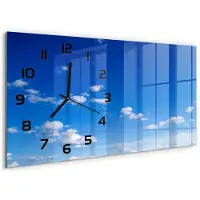 Tulup Wandklok - Wolken aan de hemel Moderne Wandklok Glas - 60x30 cm - Blauw Wandklok Glas Decoratie - Zwarte handen - Rechthoekige Klok - Glazen Wandklok Design - Klok Glas Met Opdruk