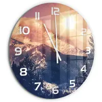 Tulup Wandklok - De zon boven de bergen Gekleurde Glazen Klok - fi60 cm - Geel Glazen Klok Met Print - Witte handen - Ronde Klok - Moderne Wandklok Glas - Wandklok Glas Decoratie