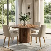 Sonstiges Uitbreidbare ronde eettafel, kan omgezet worden naar ovaal, rustieke stijl, bruin houten onderstel, geschikt voor 4-6 personen, met opbergruimte