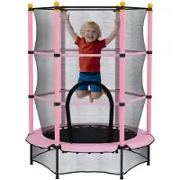 Happiq Kindertrampoline Ø140 cm – Trampoline voor Kinderen 3-10 Jaar – Tuintrampoline met Veiligheidsnet – Roze