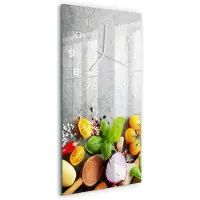 Tulup Wandklok - Groenten Decoratieve Glazen Klok - 30x60 cm - Veelkleurig Glazen Wandklok Design - Witte handen - Rechthoekige Klok - Glazen Klok Met Print - Wandklok Glas Met Motief