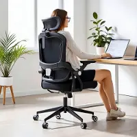 Dripio Bureau stoel met lendensteun, inklapbare armleuningen, mesh-bekleding, taupe kleur