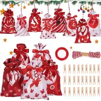 Dripio 24 gevulde adventskalenderzakjes, rood, met de cijfers 1 tot en met 24