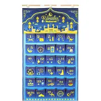 Dripio Stoffen adventskalender, Ramadan Mubarak, 30 vakken, blauw/goud, 10x10 cm