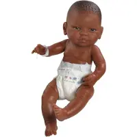 Paola Reina baby pop, donkerhuidig meisje met luier, 45 cm - realistische pop