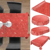 ANRO Tafelkleed Kerst Sneeuwvlokken Rood 180x140cm Met sierband Afwasbaar Waterafstotend