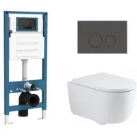 Qeramiq Dely Swirl Toiletset - inbouwreservoir Flush - 35mm zitting - natuursteen donker marmeren bedieningsplaat - ronde knoppen - glans wit SW1026256/SW1448813/SW1159505/SW1244455