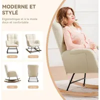 Selius Schommelstoel - Fauteuil - Loungestoel - Ruststoel - Beige Met Voetensteun - Zacht Pluche