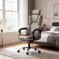 Selius Gamingstoel - Bureaustoel - Gamer Stoel - Werkstoel - Grijze PolyurethanLeren Stoel - Ergonomisch Ontwerp