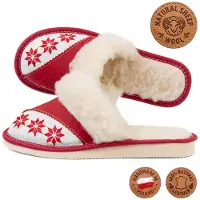 Tylbut Damen slippers, leer, schapenvacht, rood, premium kwaliteit, handgemaakt, maat 36
