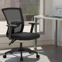 Selius Ergonomische bureaustoel met middelgrote rugleuning, computerstoel met verstelbare armleuningen en lendesteun