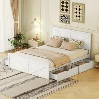 Selius Tweepersoons houten bed 160x200 cm met vier lades en lattenbodem in het wit