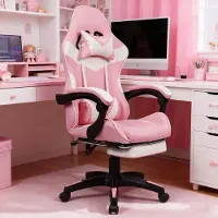 Selius Gamingstoel – Ergonomische Gamestoel met Verstelbare Lendensteun en Draaibare Neksteun – Roze