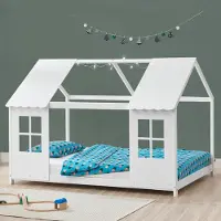 Selius Kinderbed Huisbed 120x200 cm Massief Grenenhout Mintgroen Wit Semi-Open met Lattenbodem