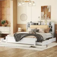 Selius Opbergbed 180x200cm – Bedframe met Vier Laden en Hoofdbord met Vakken – Wit – Opvouwbaar