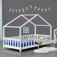 Selius Kinderbed 90x200 cm - Wit dennehout met huisvorm en valbeveiliging