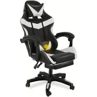 Selius Gamingstoel - Ergonomisch Design - Verstelbare Rugleuning en Voetensteun - Hoofdsteun - Zwart Wit