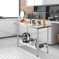 Selius Werkbank – Stevige Werktafel met 2 RVS Planken, Verstelbare Onderplank en Groot Draagvermogen voor Keuken en Garage